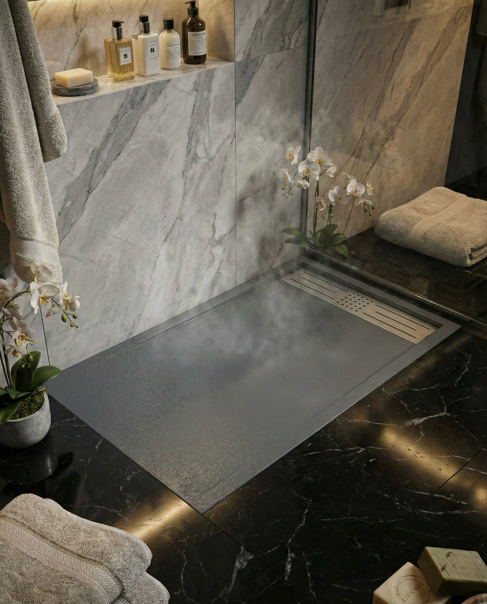 Receveur de douche rectangulaire Galaxite extra-plat et anti-dérapant (100 à 180 cm) x 80 cm - vue 10