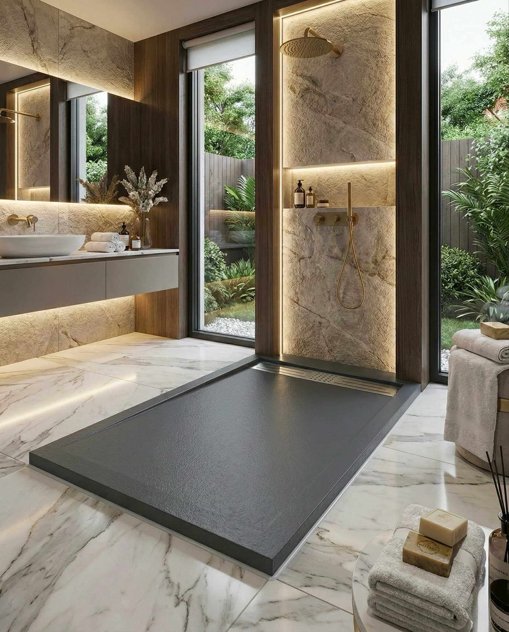 Receveur de douche rectangulaire Galaxite extra-plat et anti-dérapant (100 à 180 cm) x 80 cm - vue 12