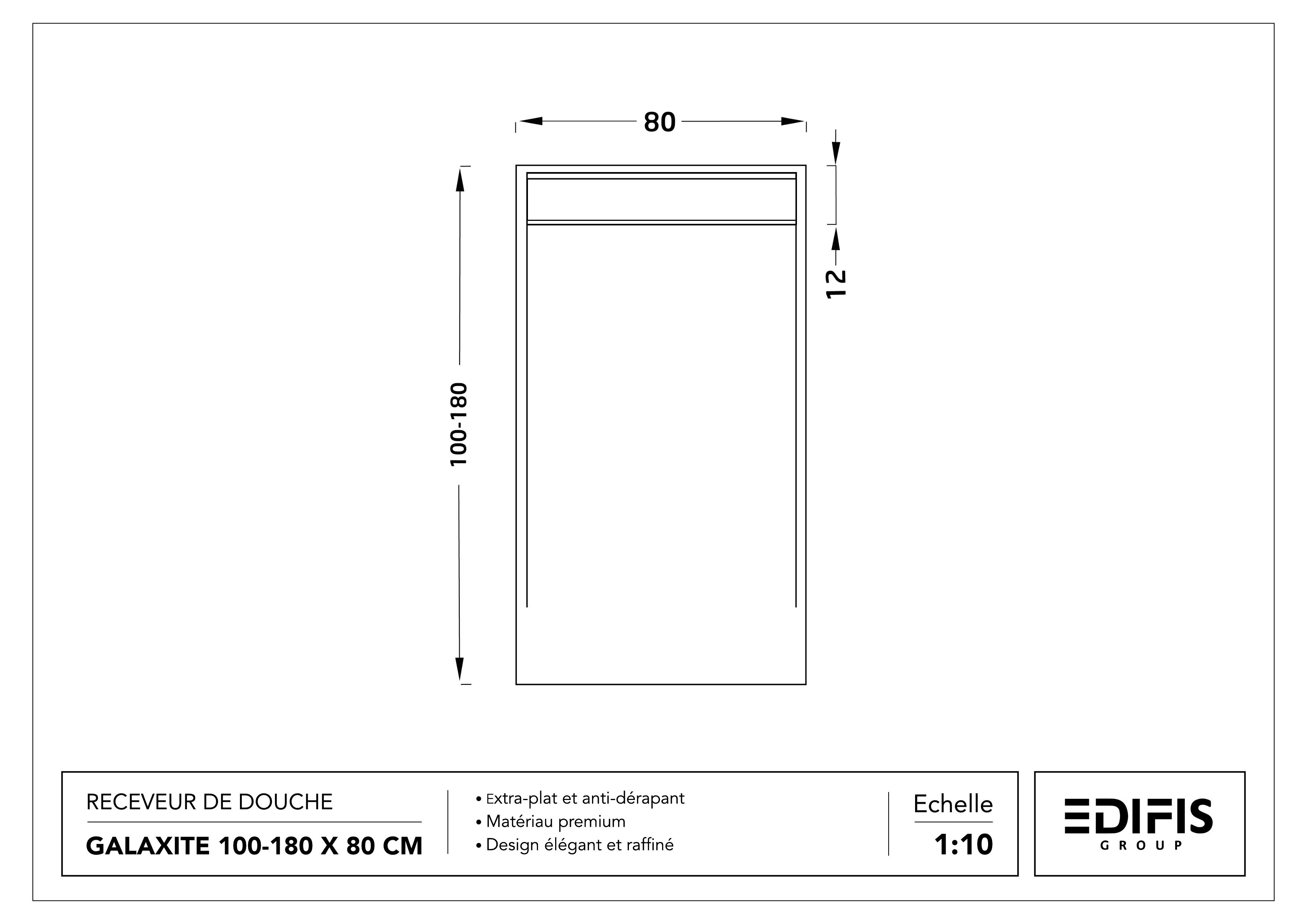 Receveur de douche rectangulaire Galaxite extra-plat et anti-dérapant (100 à 180 cm) x 80 cm - vue 40