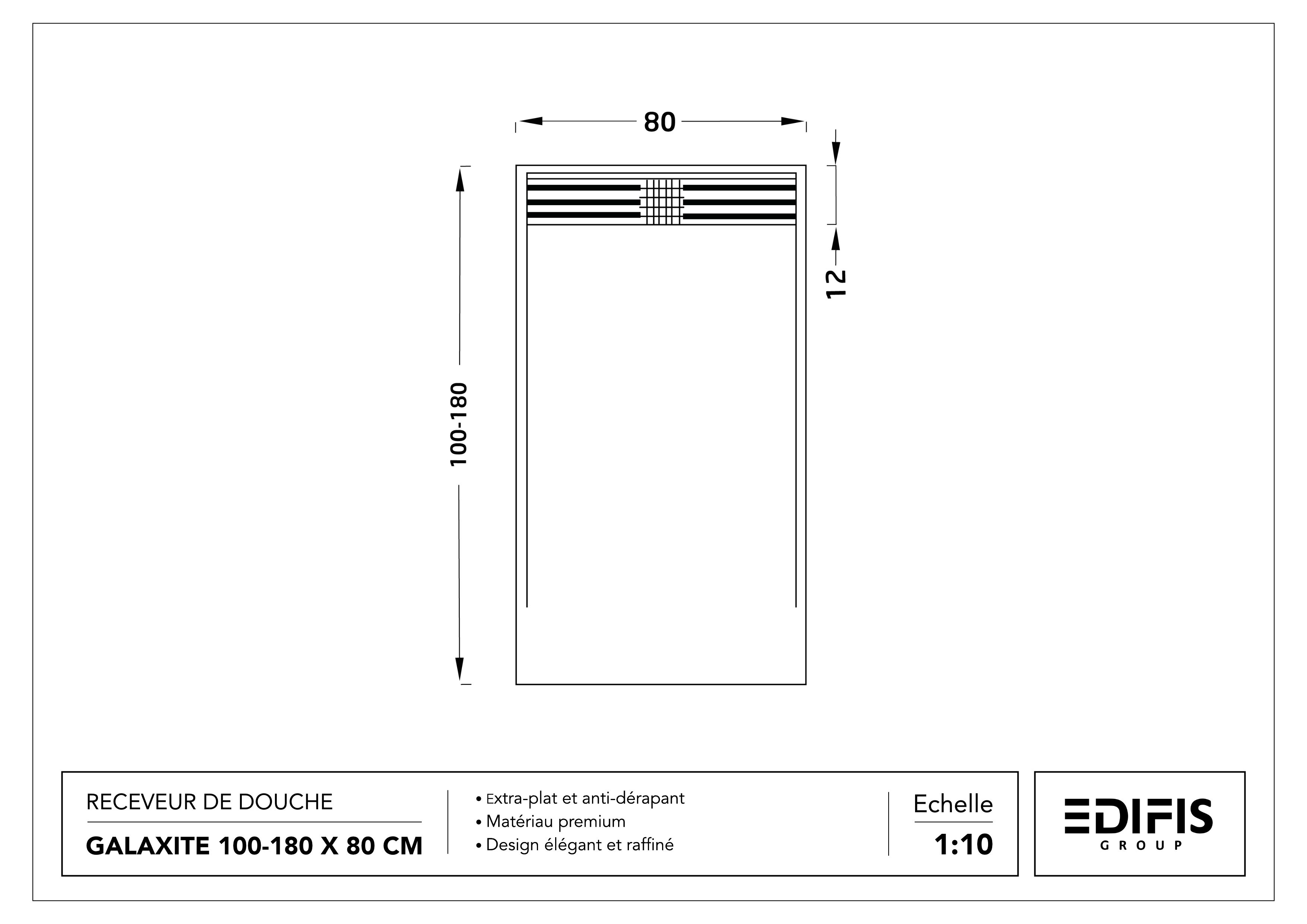 Receveur de douche rectangulaire Galaxite extra-plat et anti-dérapant (100 à 180 cm) x 80 cm - vue 39