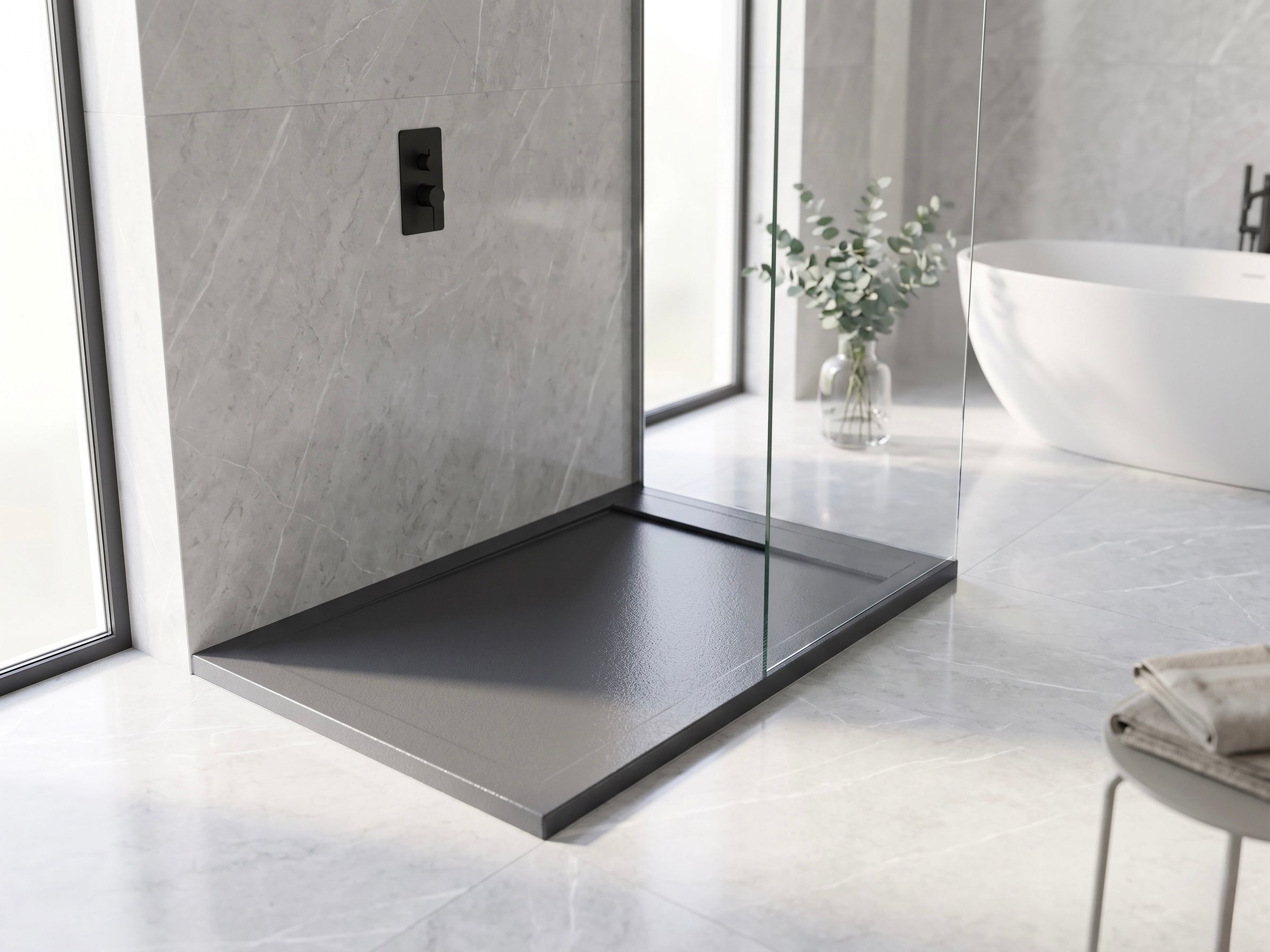Receveur de douche rectangulaire Galaxite extra-plat et anti-dérapant (100 à 180 cm) x 80 cm - vue 13