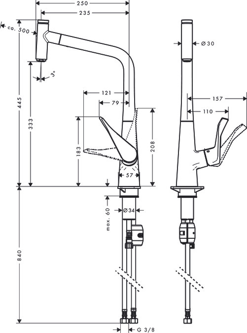 Mitigeur de cuisine Hansgrohe Metris Select M71 320 avec douchette extractible 1 jet - vue 10
