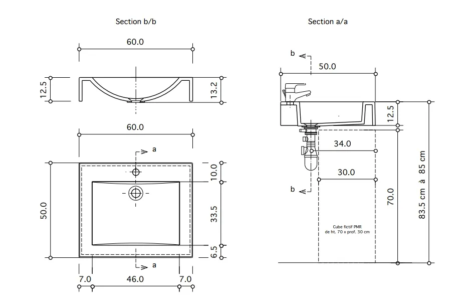 Vanity top Spazio 60 cm — Product view 6