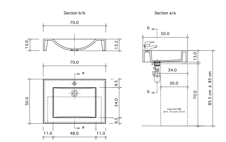 Vanity top Spazio 70 cm — Product view 3