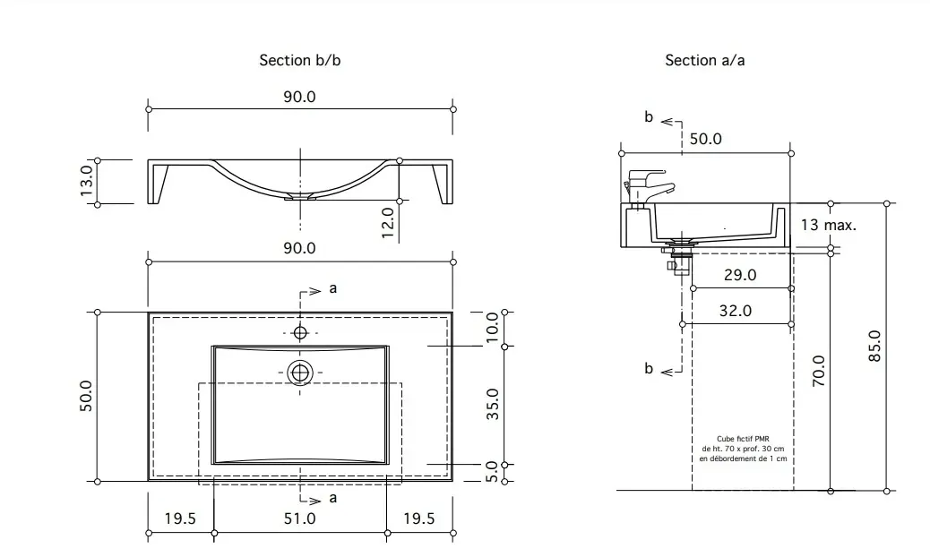 Vanity top Spazio 90 cm — Product view 3