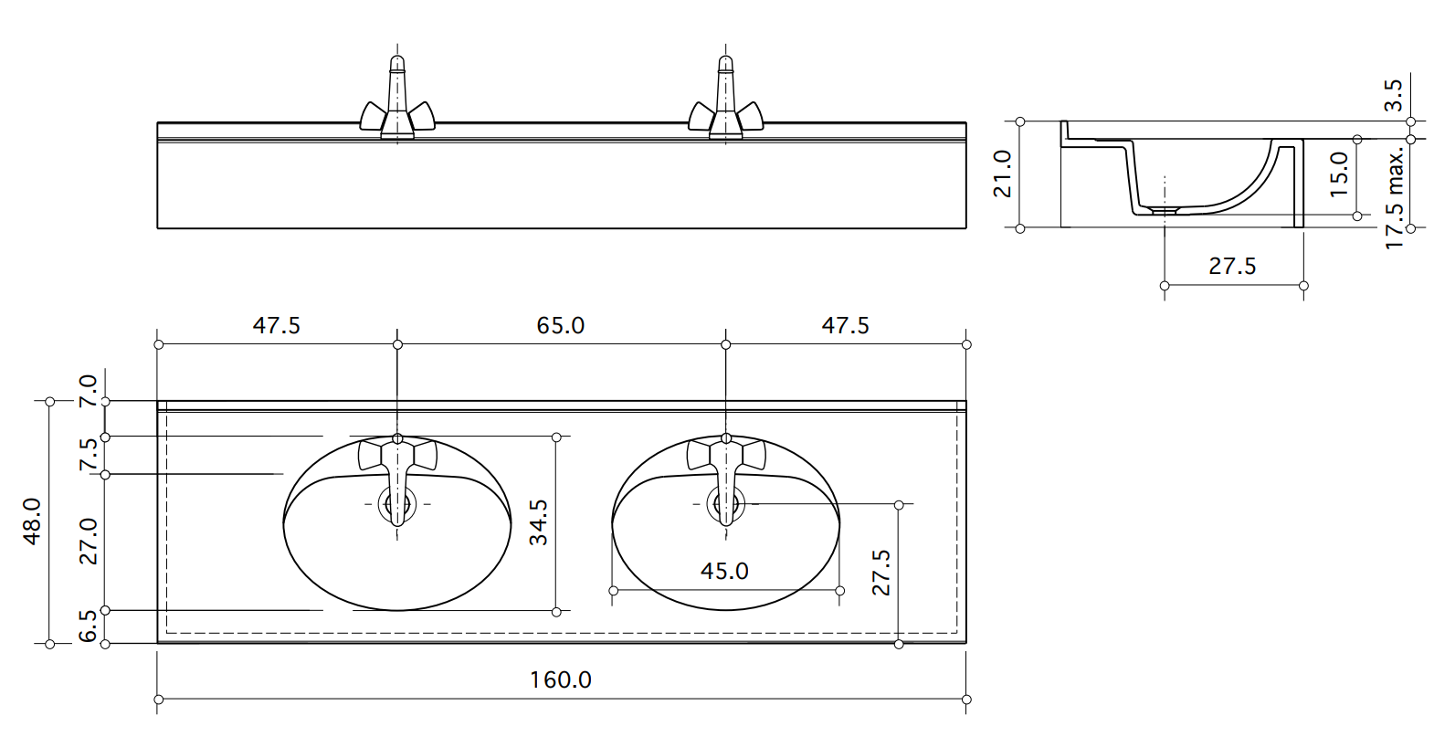 Plan-vasque double Atoll 160 cm - vue 4