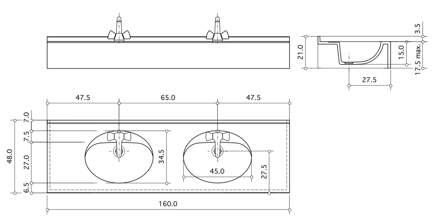 Plan-vasque double Atoll 160 cm — Vue produit 4