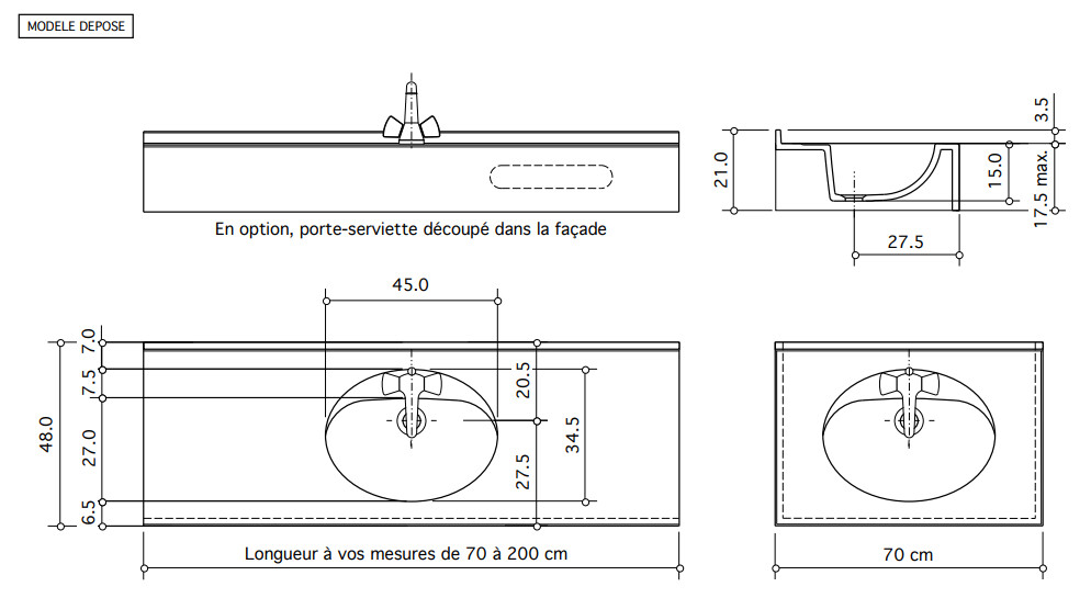 Plan-vasque Atoll 70 ou 90 cm — Vue produit 5