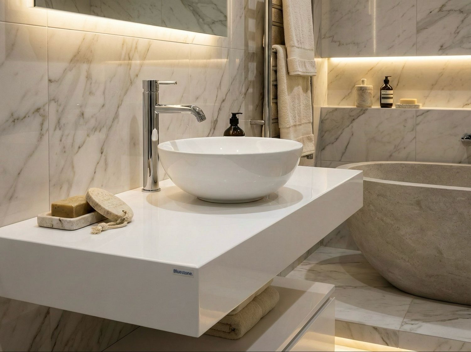Plan Stone 90 cm en blanc