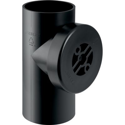 Pièce de nettoyage 90° Geberit PEHD avec trappe de visite ronde : d=125mm, d1=110mm