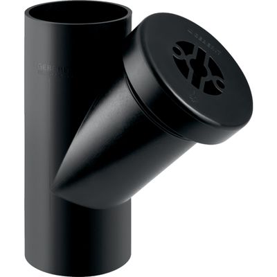 Pièce de nettoyage 45° Geberit PEHD avec trappe de visite ronde : d=125mm, d1=110mm