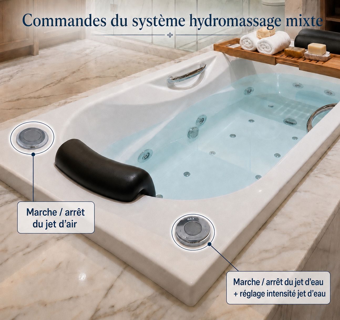 Bathtub VIP dual-system hydromassage 180 x 90 cm — Product view 7
