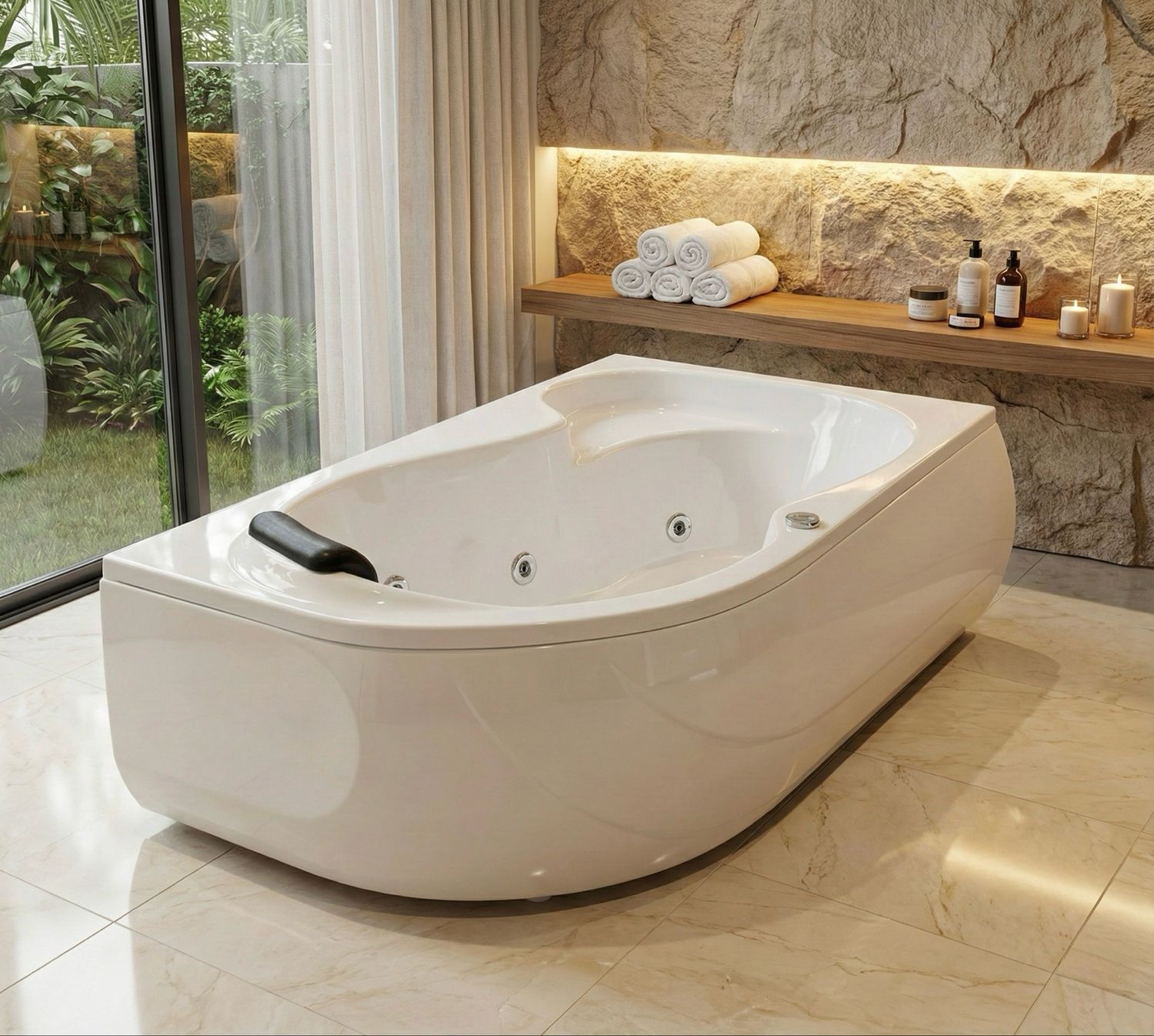 Oasis Straight Bathtub with Simple Hydromassage 160 x 90 cm