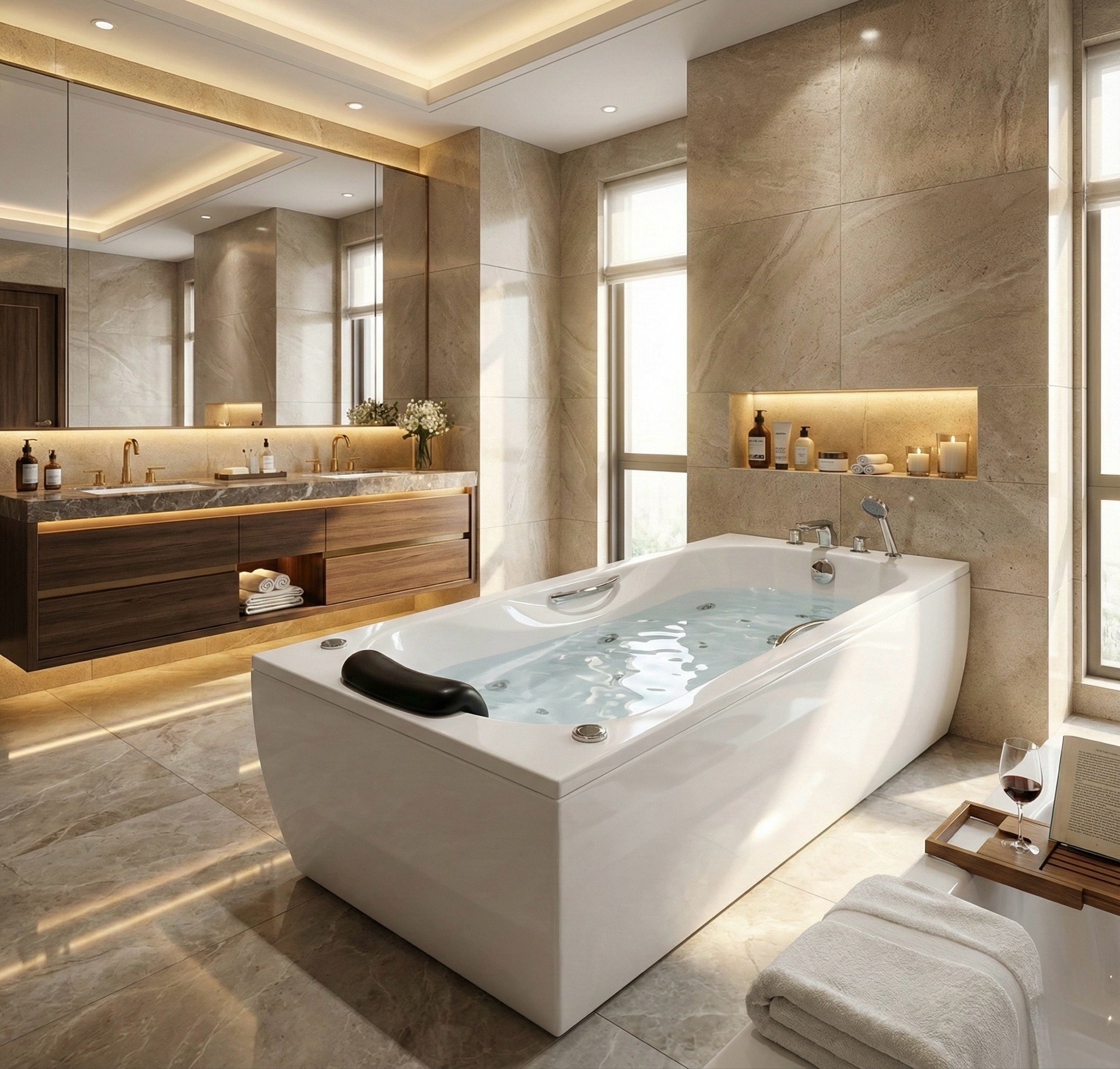 Baignoire Relax hydromassage mixte 170 x 75 cm avec accoudoirs intégrés et zone douche anti-dérapante - vue 4
