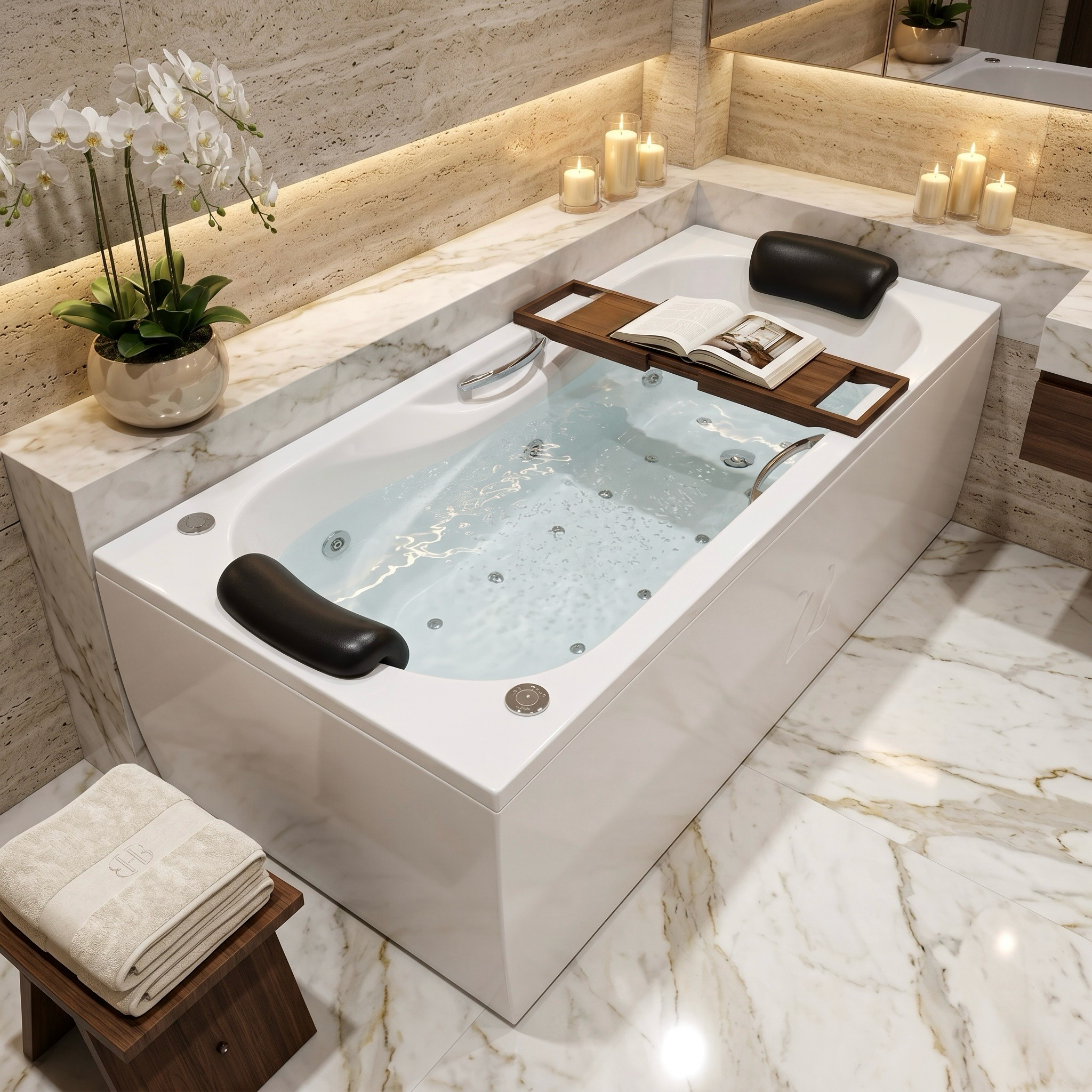 Baignoire Relax hydromassage mixte 170 x 75 cm avec accoudoirs intégrés et zone douche anti-dérapante - vue 3