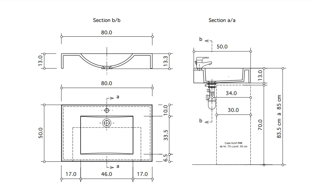 Vanity top Spazio 80 cm — Product view 3