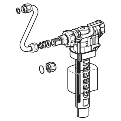 Geberit type 380 float valve, side feed, 3/8", brass nipple for concealed cistern