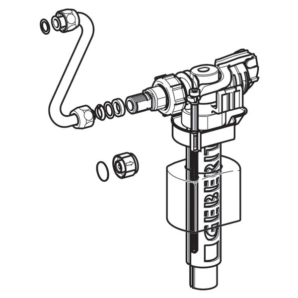 Geberit type 380 float valve, side feed, 3/8", brass nipple for concealed cistern
