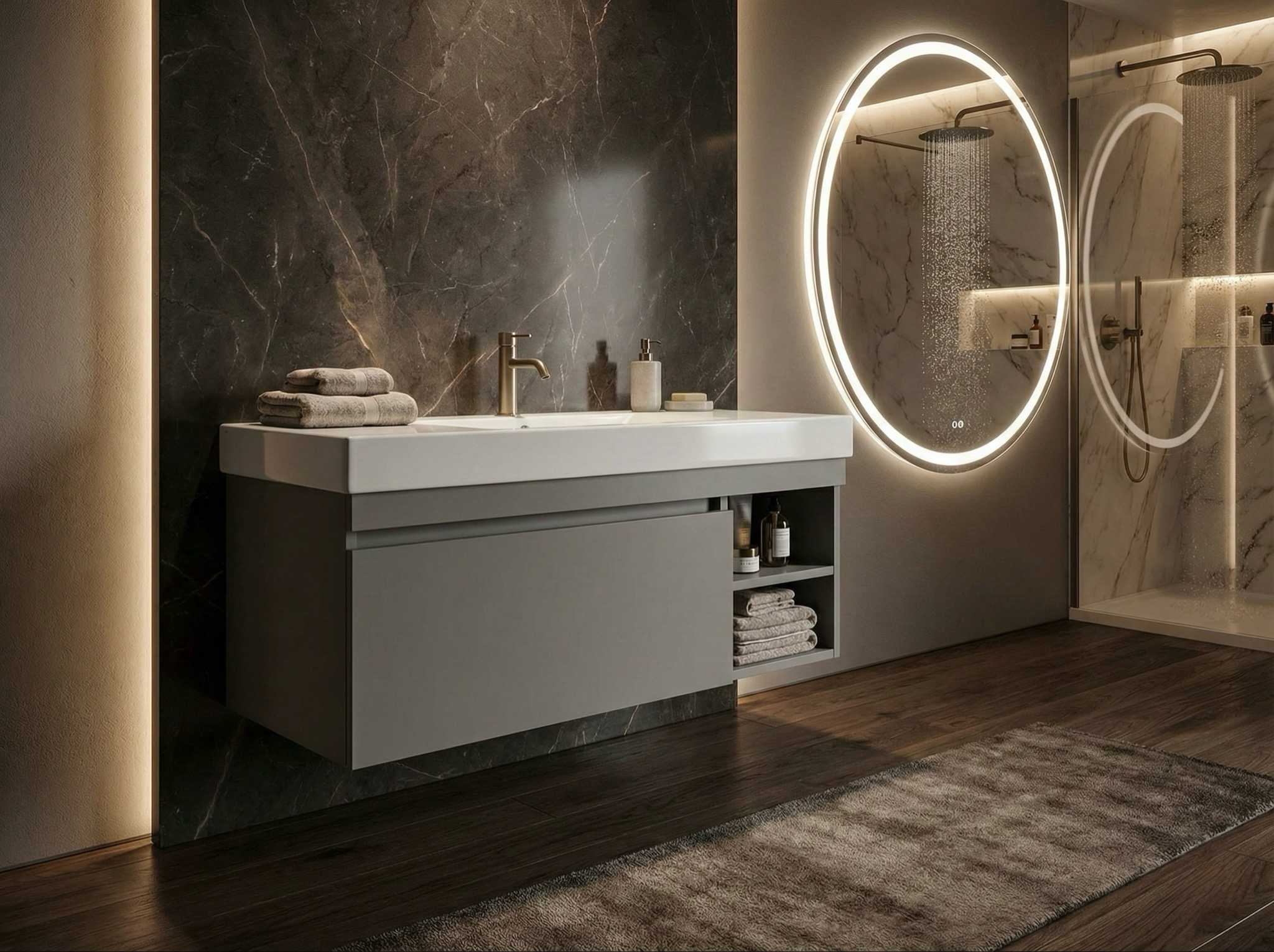 Meuble de salle de bains Spazio 90 cm à un tiroir avec niches (sans vasque) - vue 14