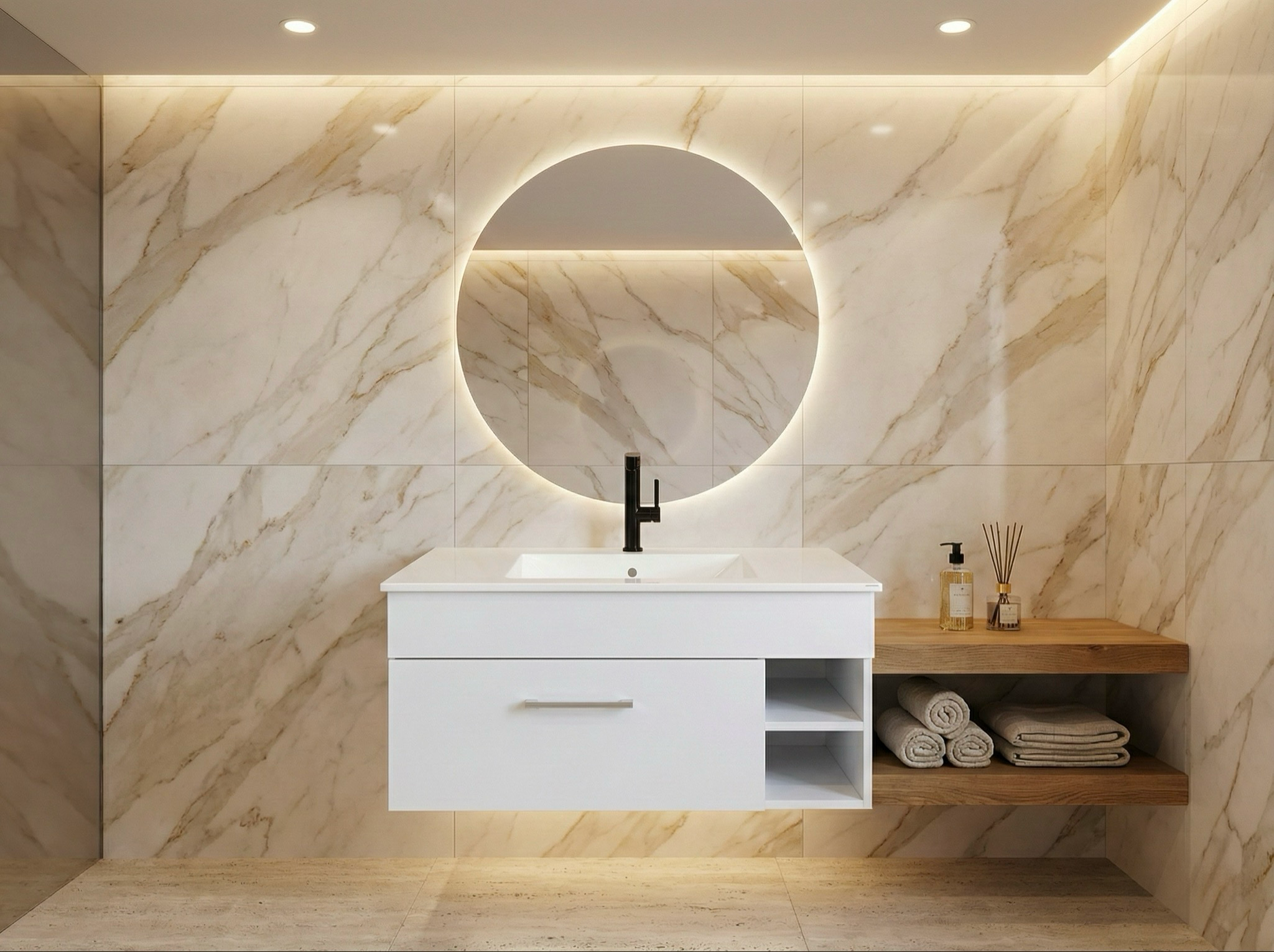 Meuble de salle de bains Spazio 90 cm à un tiroir avec niches (sans vasque) - vue 8