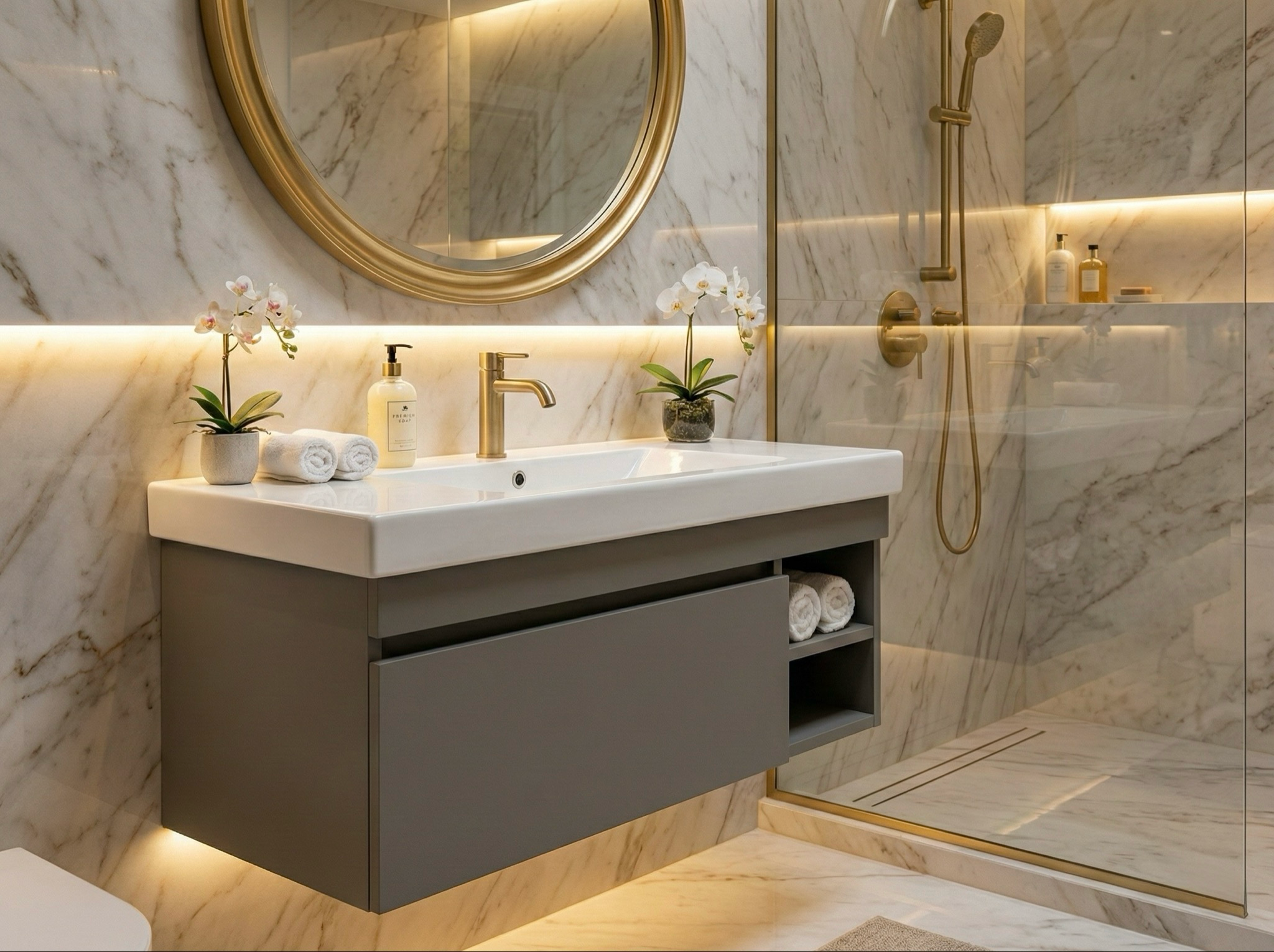 Meuble de salle de bains Spazio 90 cm à un tiroir avec niches (sans vasque) - vue 13