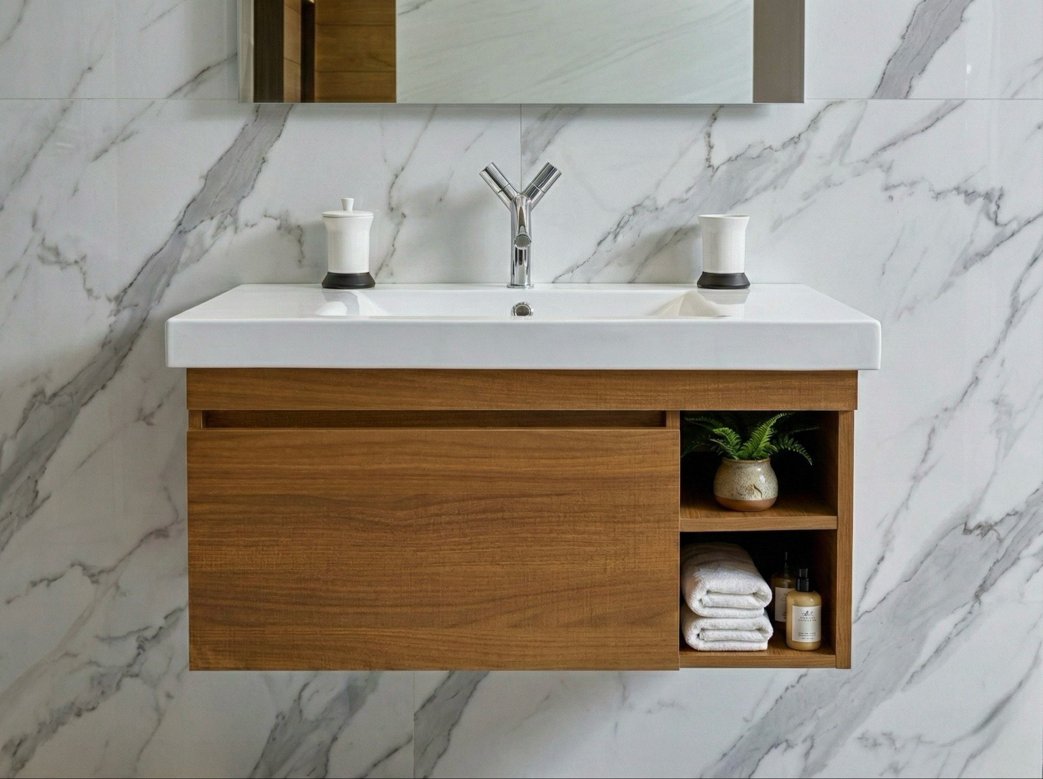 Meuble de salle de bains Spazio 90 cm à un tiroir avec niches (sans vasque) - vue 3