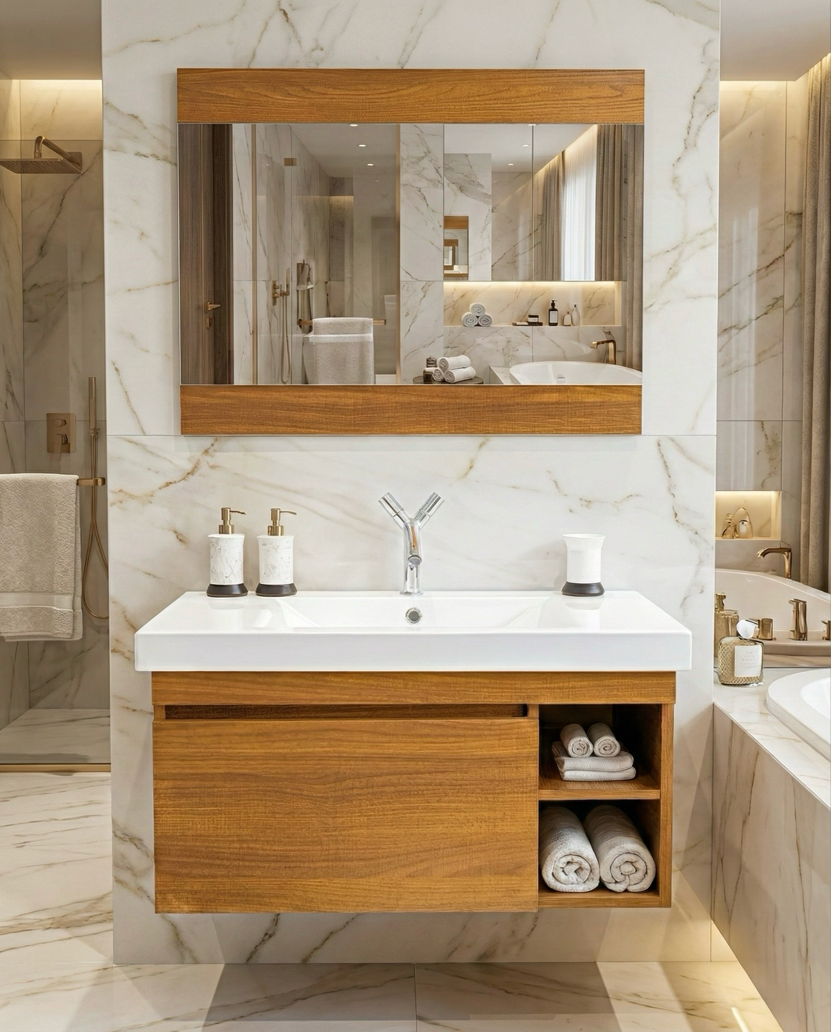 Meuble de salle de bains Spazio 90 cm à un tiroir avec niches (sans vasque) - vue 4