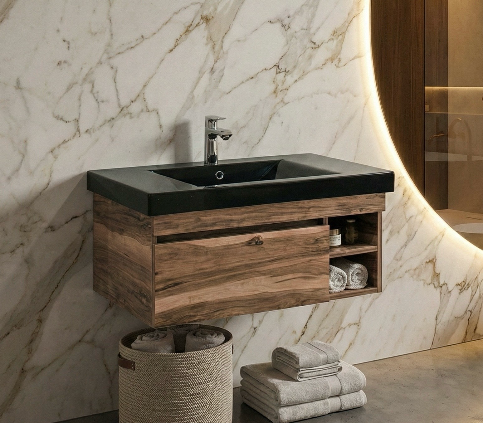 Meuble de salle de bains Spazio 90 cm à un tiroir avec niches (sans vasque) - vue 16