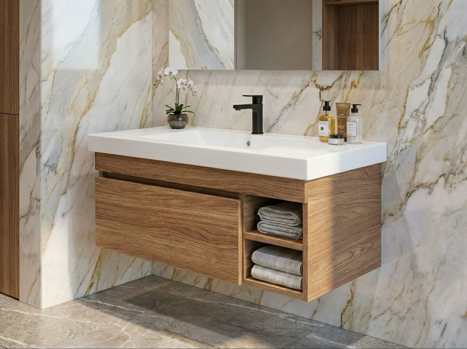 Bathroom Furniture Spazio 90 cm with One Drawer and Niches (Without Basin)