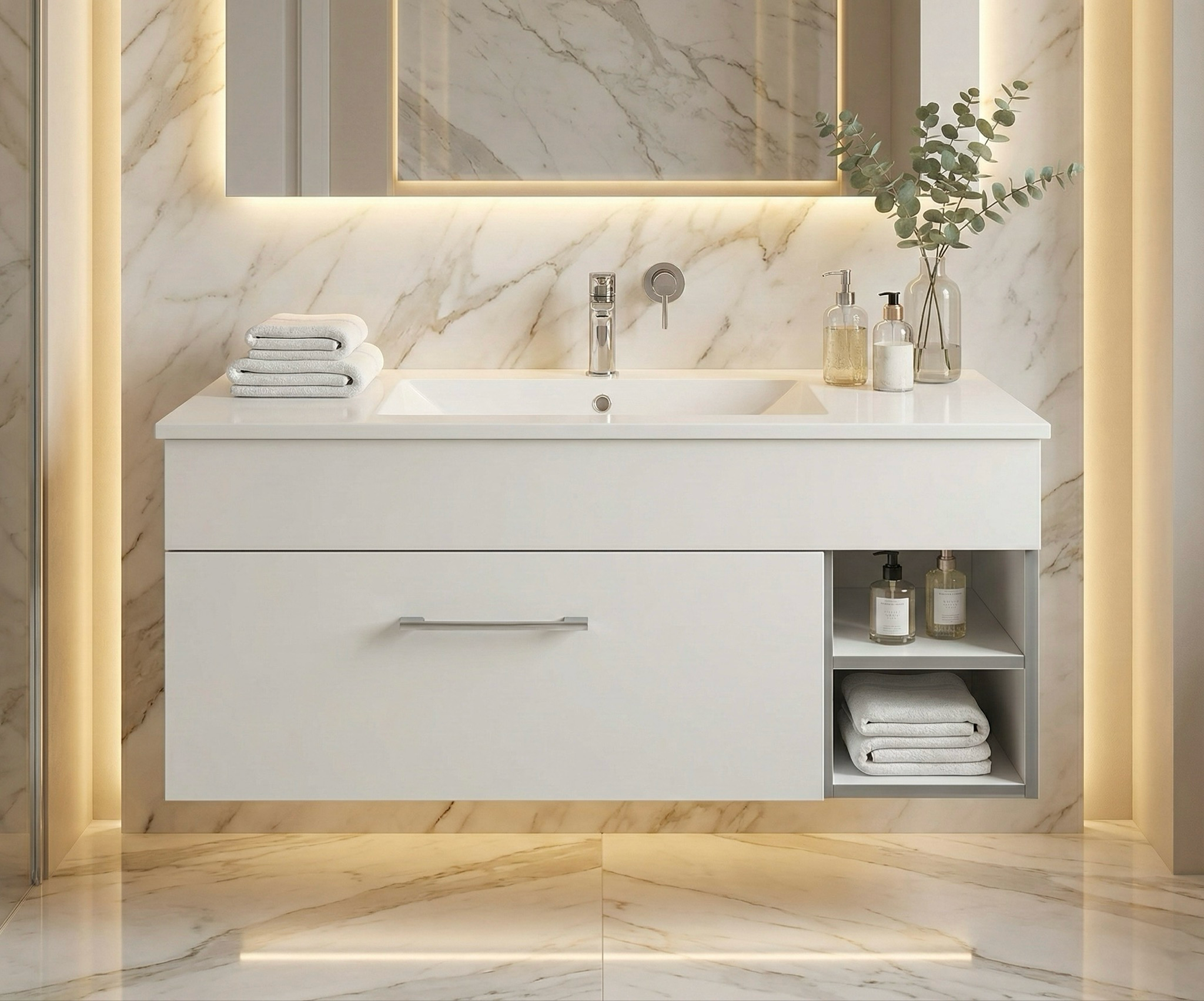 Meuble de salle de bains Spazio 90 cm à un tiroir avec niches (sans vasque) - vue 10