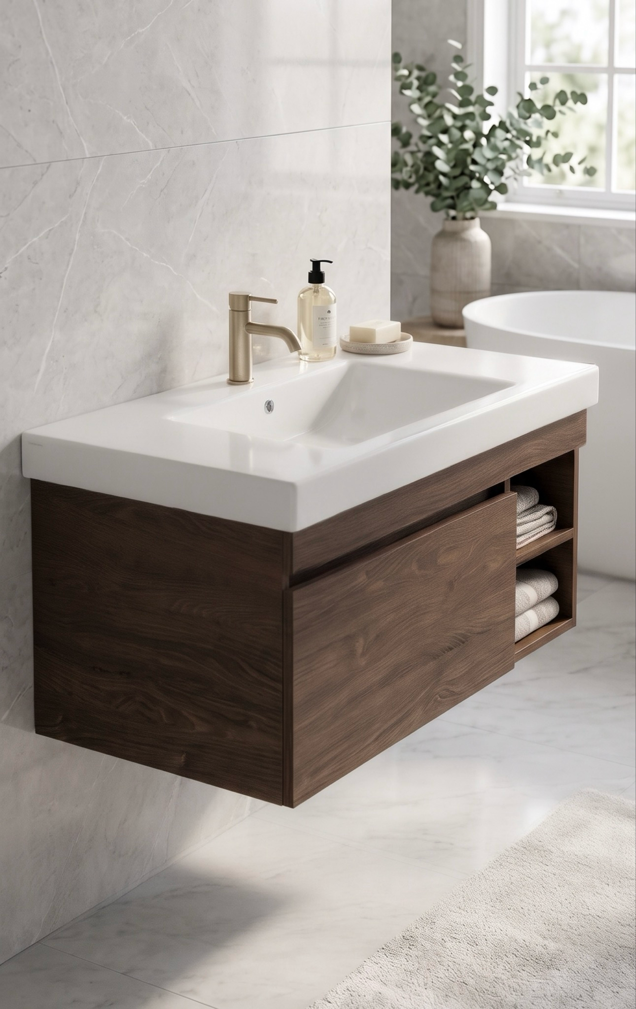 Meuble de salle de bains Spazio 90 cm à un tiroir avec niches (sans vasque) - vue 5