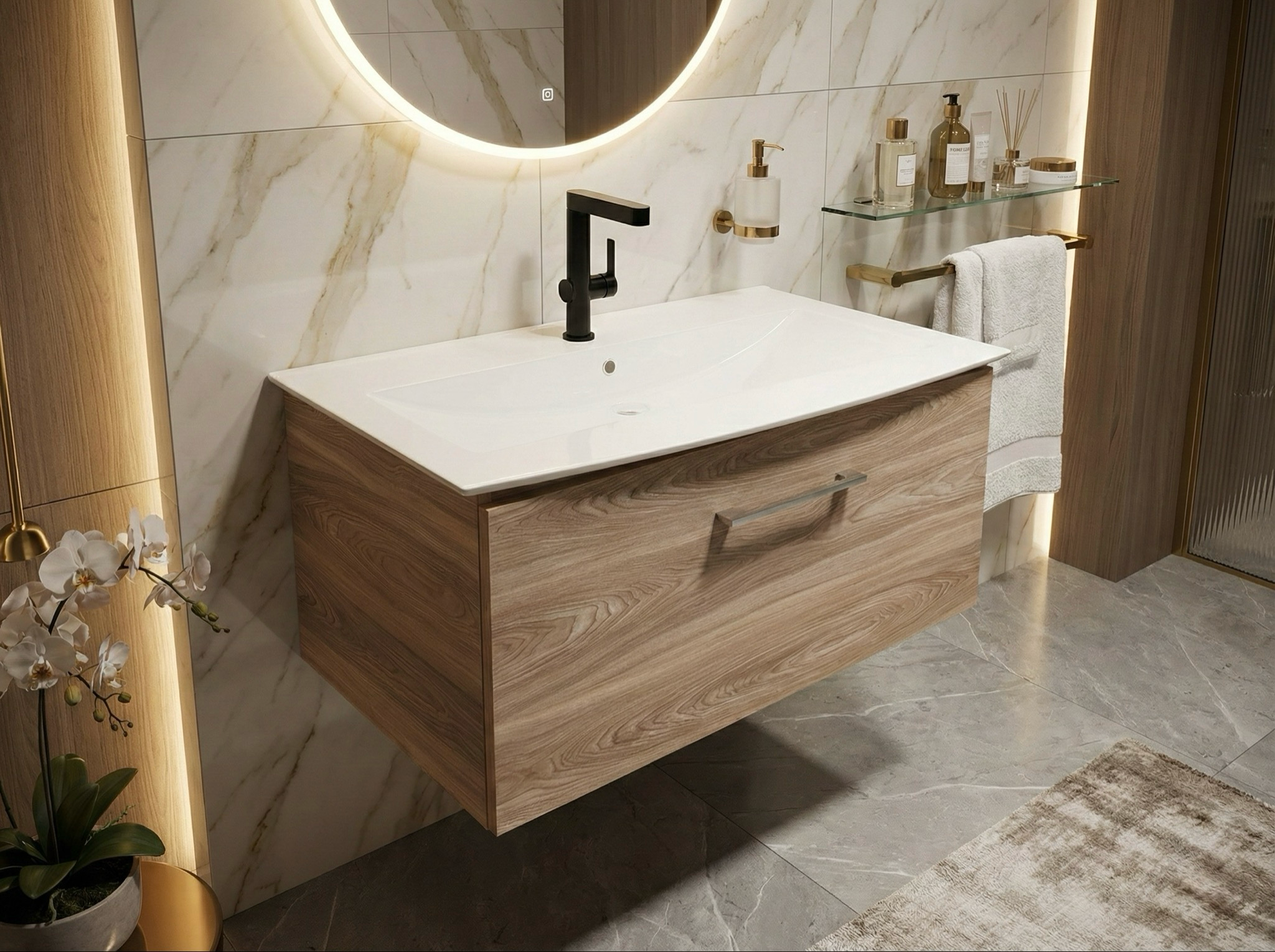 Meuble de salle de bains Lido 92 cm à un tiroir (sans vasque) - vue 8