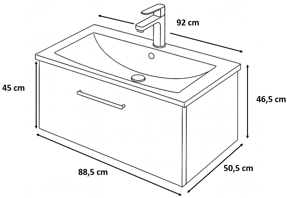 Meuble de salle de bains Lido 92 cm à un tiroir (sans vasque) - vue 16