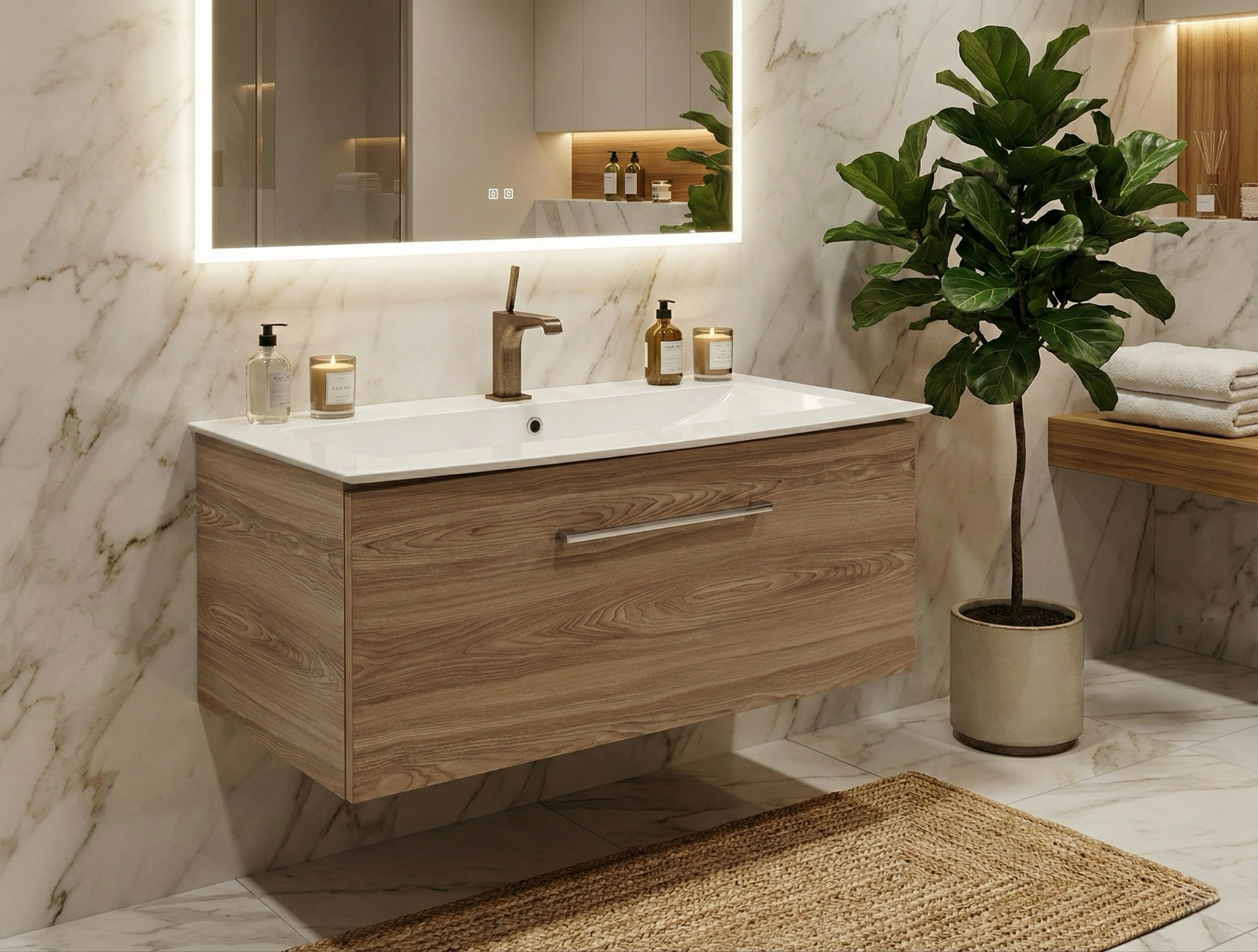 Meuble de salle de bains Lido 92 cm à un tiroir (sans vasque) - vue 9
