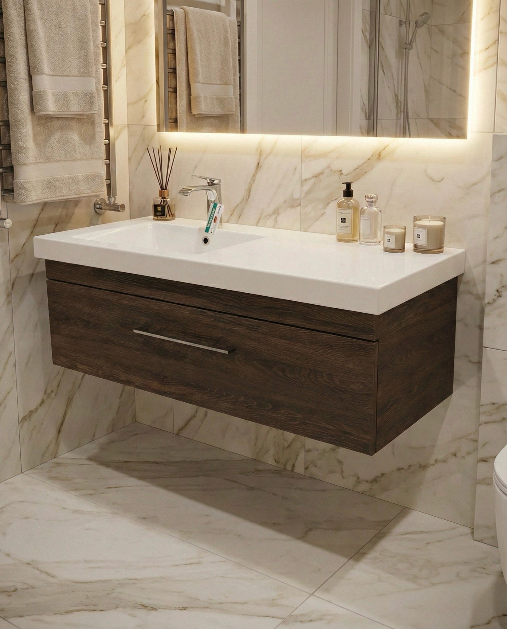 Meuble de salle de bains Spazio 120 cm décentré à un tiroir (sans vasque) - vue 8