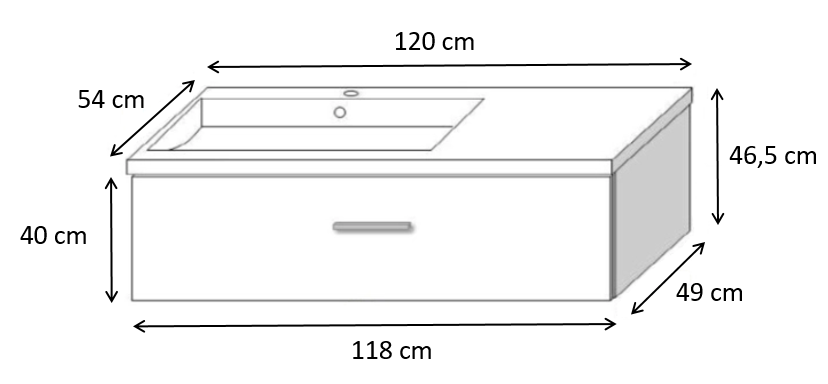 Meuble de salle de bains Spazio 120 cm décentré à un tiroir (sans vasque) - vue 15