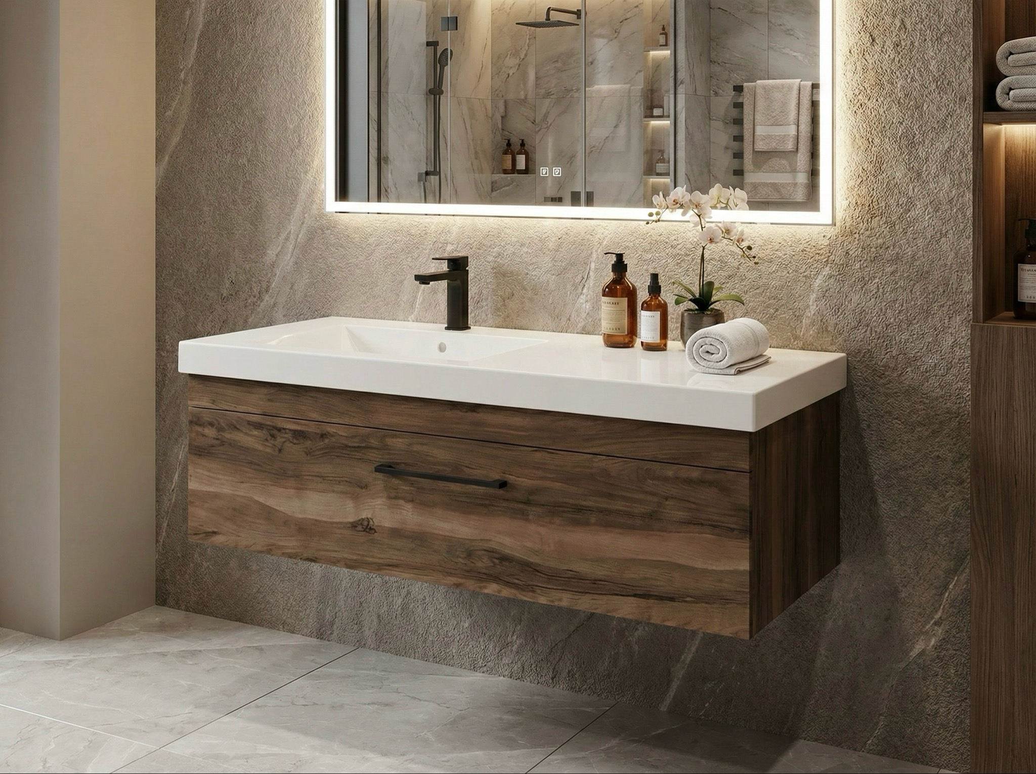 Meuble de salle de bains Spazio 120 cm décentré à un tiroir (sans vasque) - vue 11
