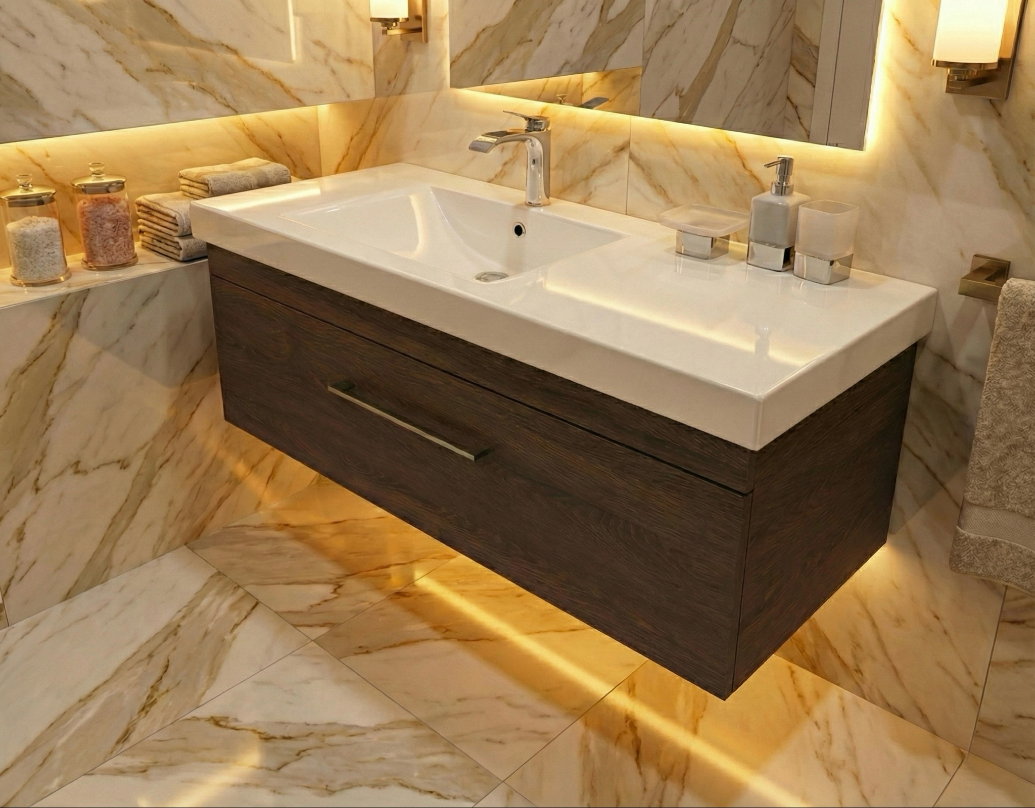 Meuble de salle de bains Spazio 120 cm décentré à un tiroir (sans vasque) - vue 9