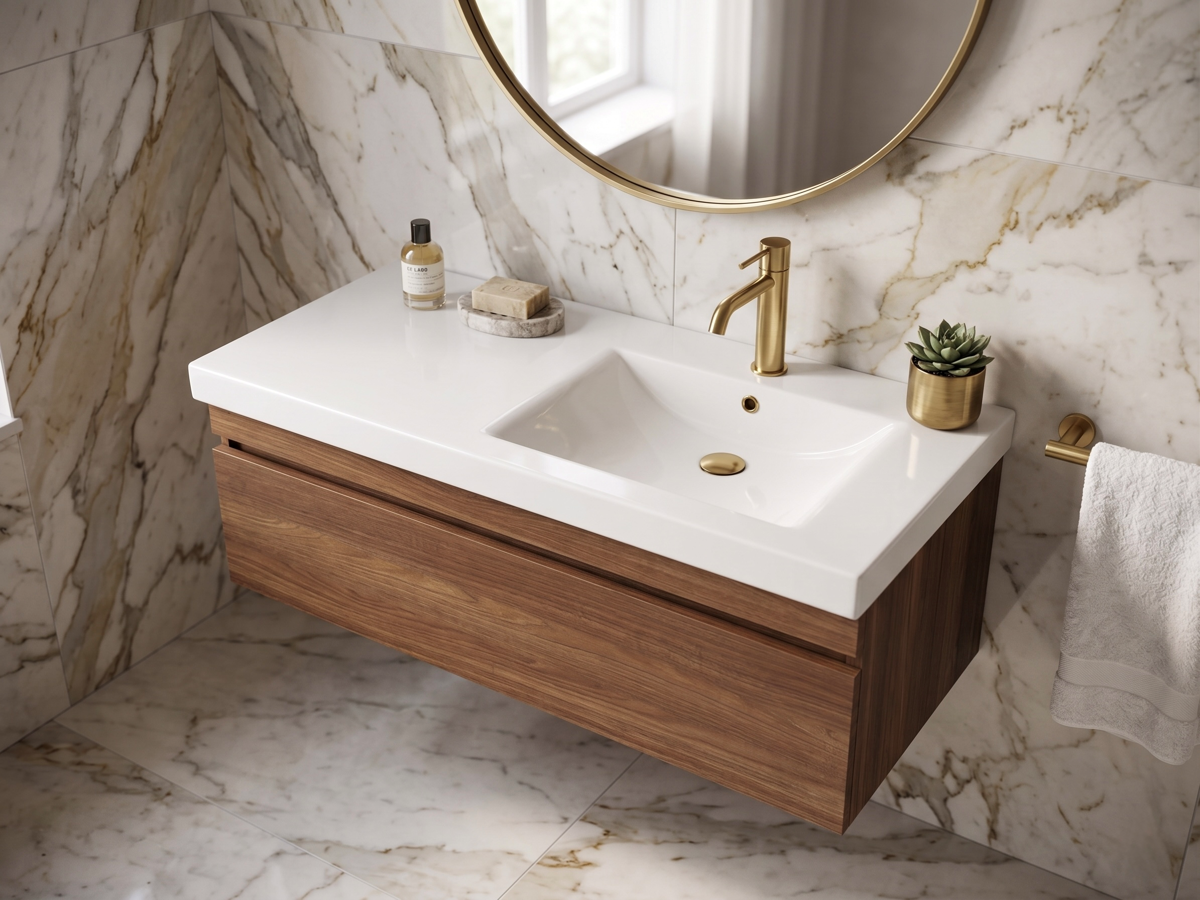 Meuble de salle de bains Spazio 120 cm décentré à un tiroir (sans vasque) - vue 3