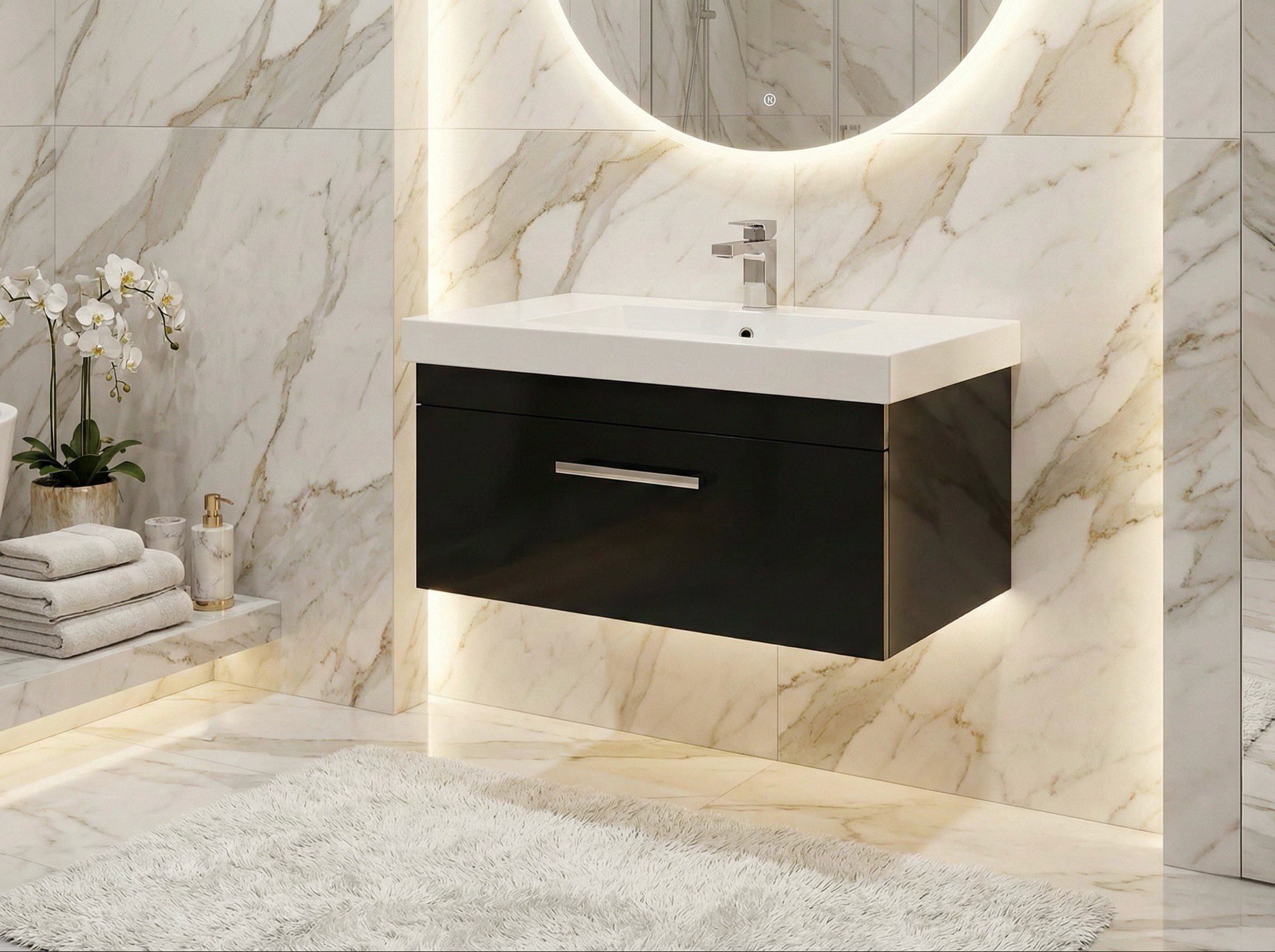 Meuble de salles de bains Spazio 80 cm à un tiroir (sans vasque) - vue 3