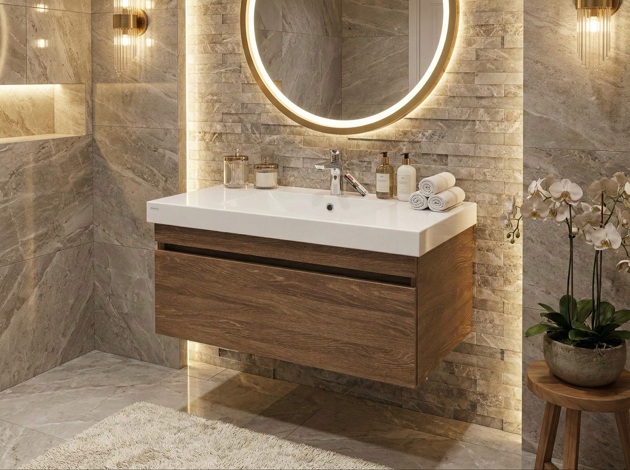 Meuble de salles de bains Spazio 80 cm à un tiroir (sans vasque) - vue 7