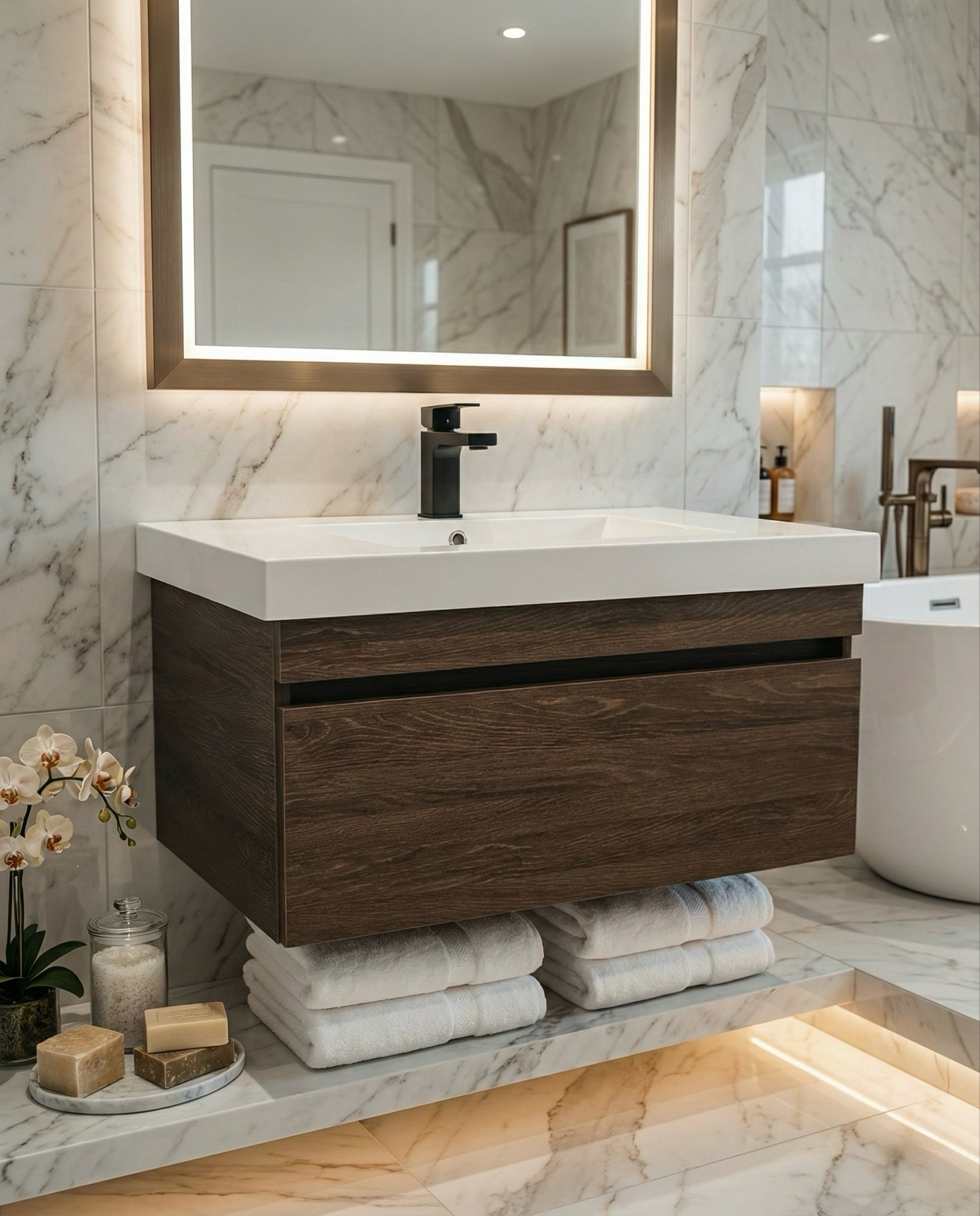 Meuble de salles de bains Spazio 80 cm à un tiroir (sans vasque) - vue 4
