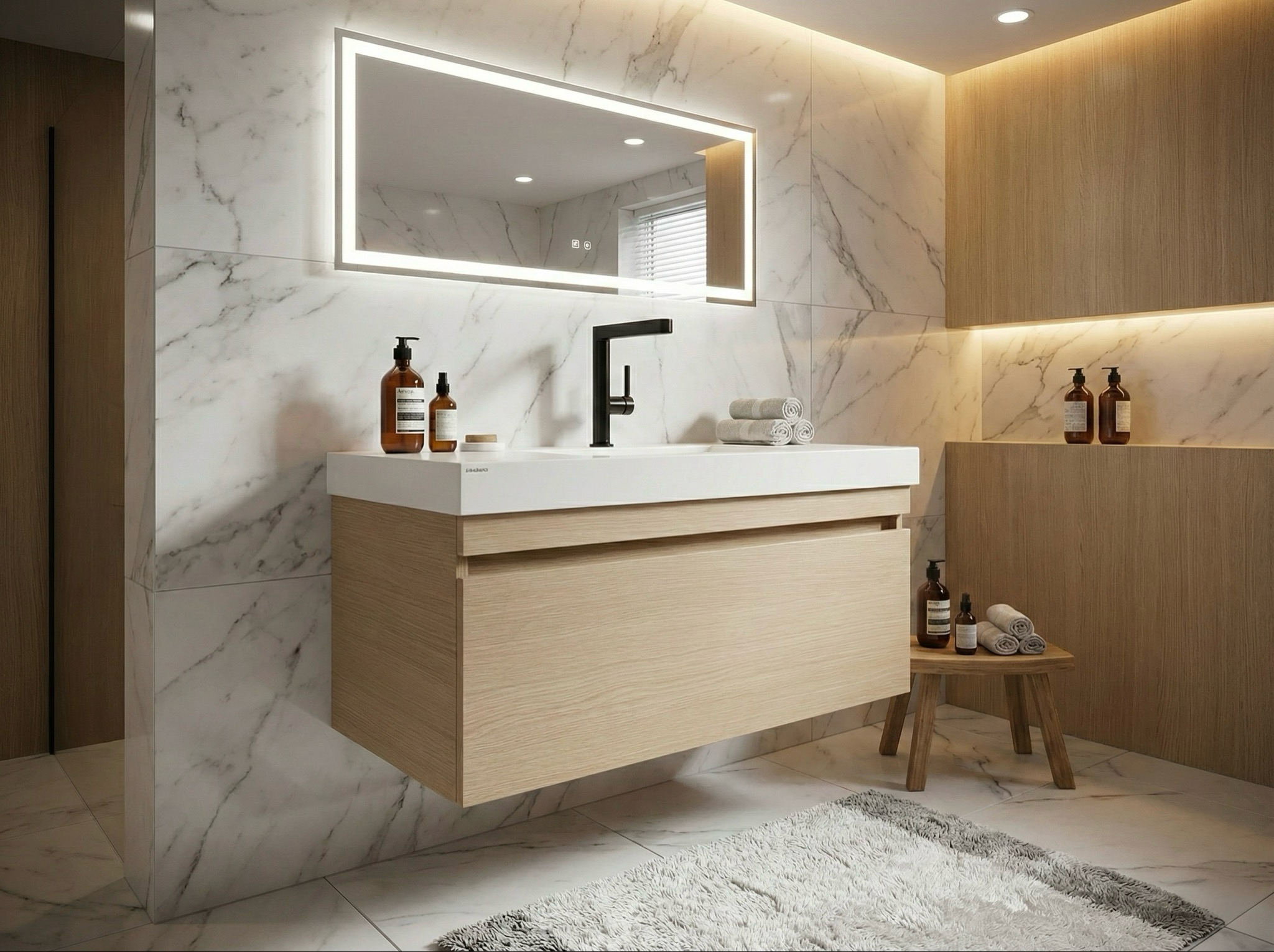 Meuble de salles de bains Spazio 80 cm à un tiroir (sans vasque) - vue 10