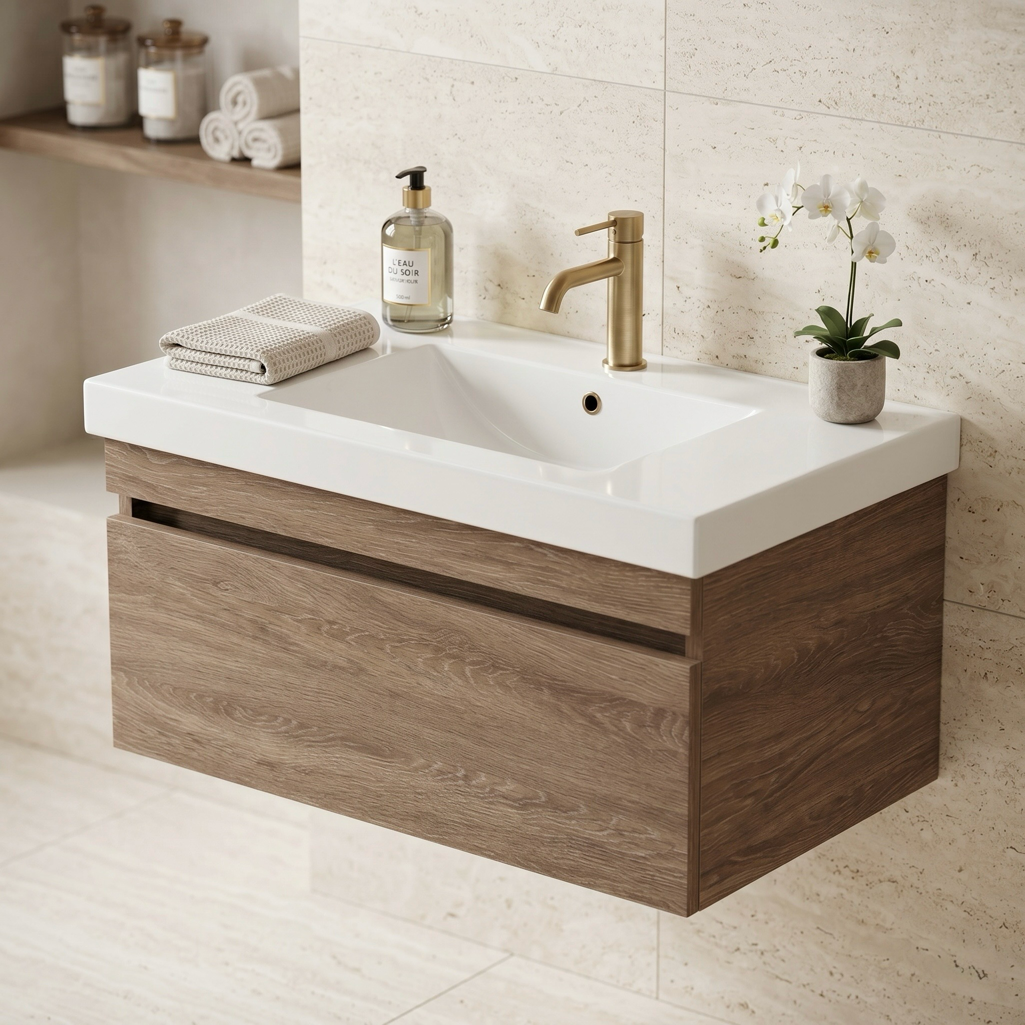 Meuble de salles de bains Spazio 80 cm à un tiroir (sans vasque) - vue 12