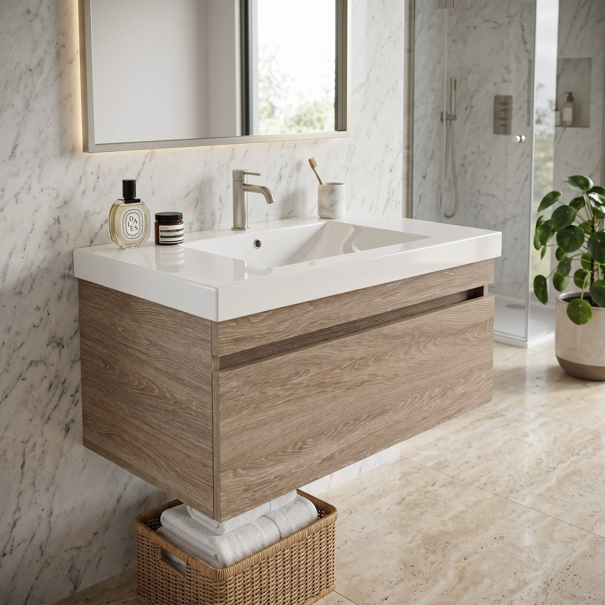Meuble de salles de bains Spazio 80 cm à un tiroir (sans vasque) - vue 13