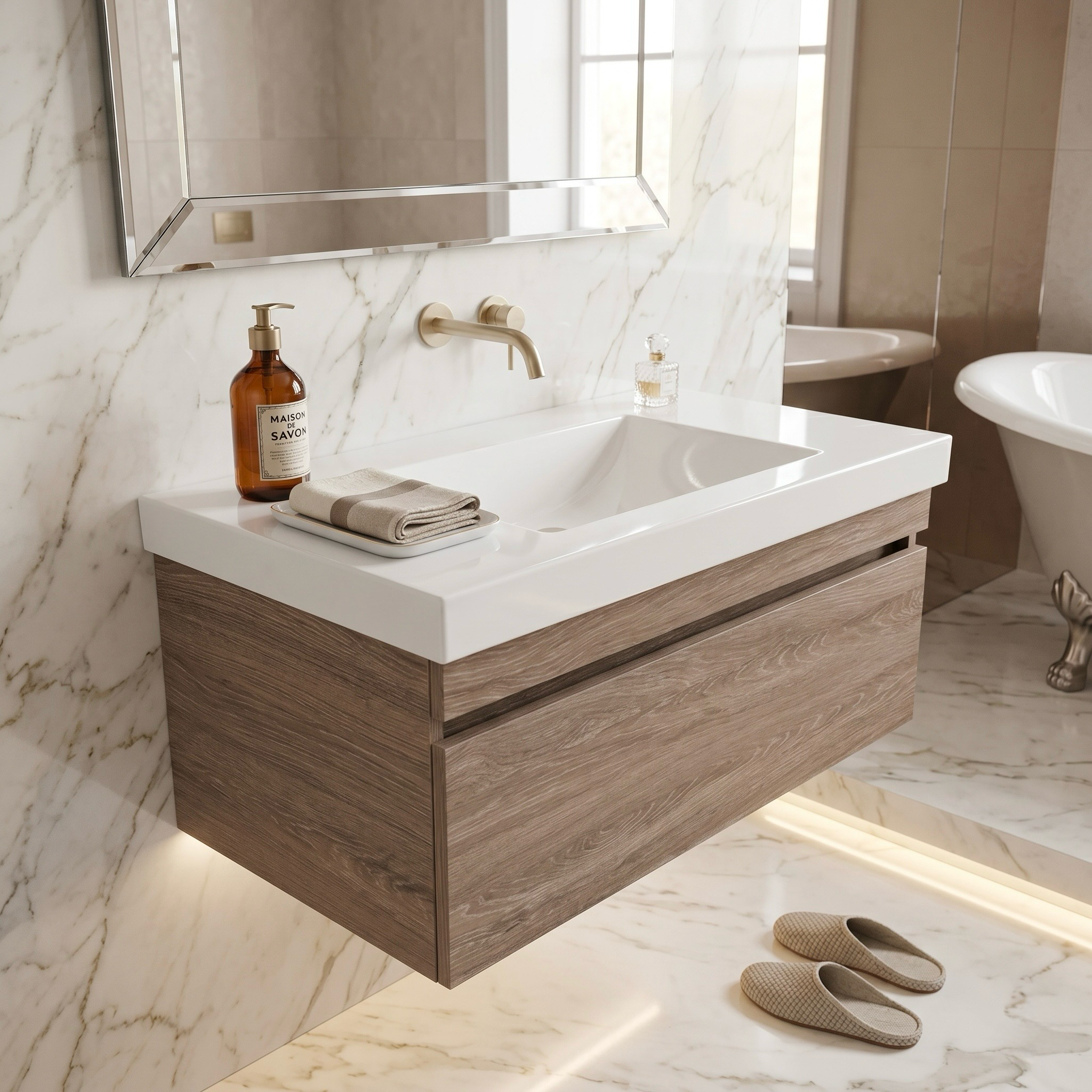 Meuble de salles de bains Spazio 80 cm à un tiroir (sans vasque) - vue 11