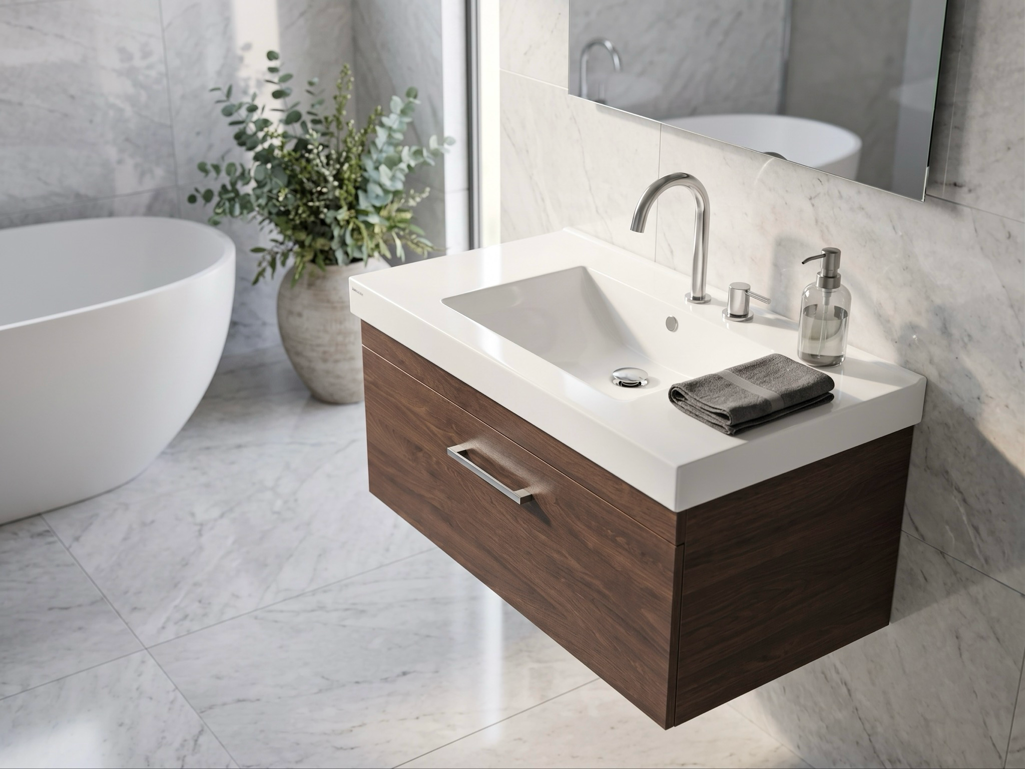 Meuble de salles de bains Spazio 80 cm à un tiroir (sans vasque) - vue 14