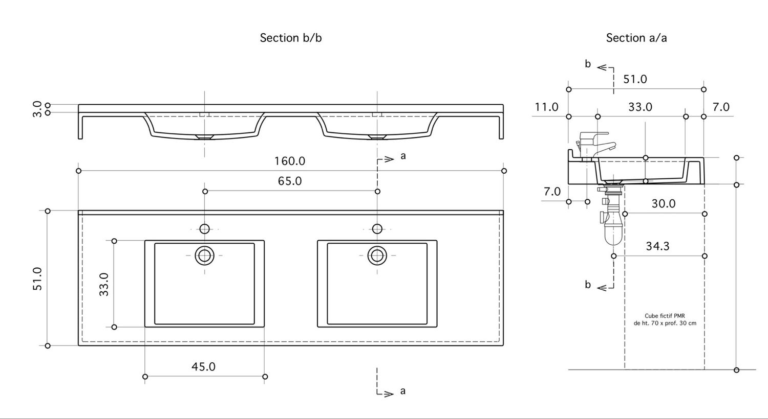 Vanity top double Vita 160 cm — Product view 6