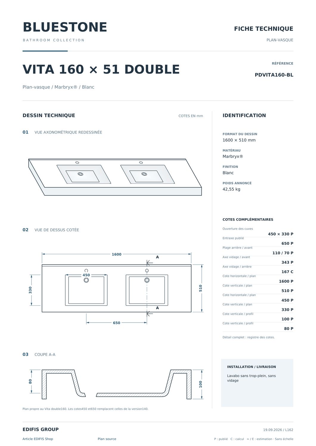 Plan-vasque double Vita 160 cm — Vue produit 7
