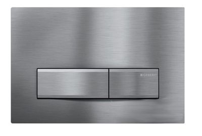 Plaque de commande Geberit Sigma50 en chrome brossé avec double bouton et logo Geberit.